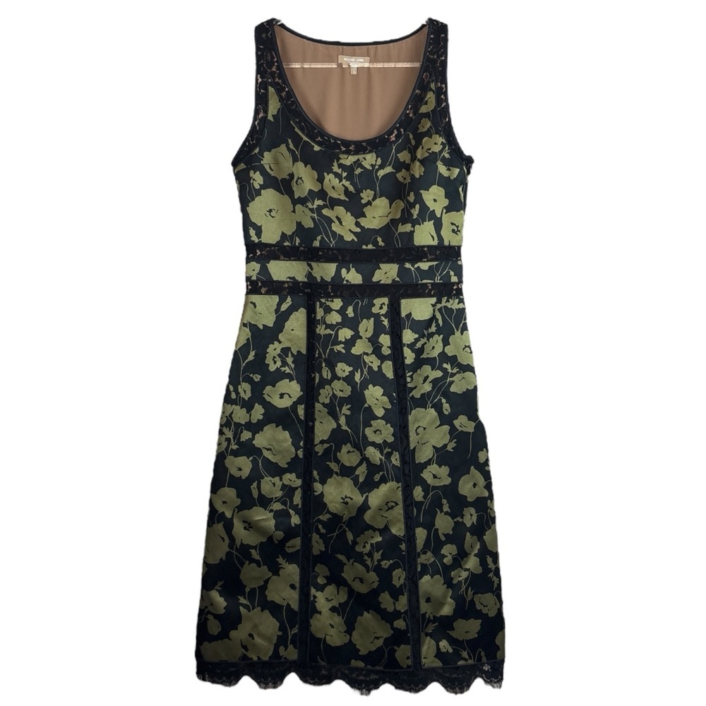 Michael Kors Collection Italy Silk Blend Floral Lace Dress Black Green Size 8